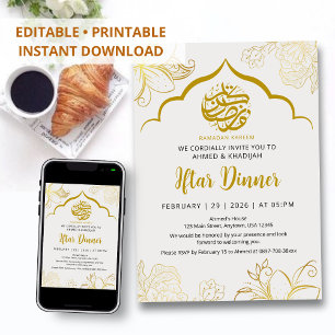 Luxury Gold Floral Arch Ramadan Iftar Invitation