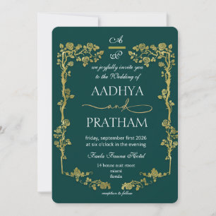 Luxury Gold Floral Frame Wedding Invitation