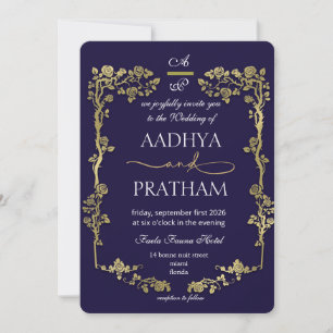 Luxury Gold Floral Frame Wedding Invitation