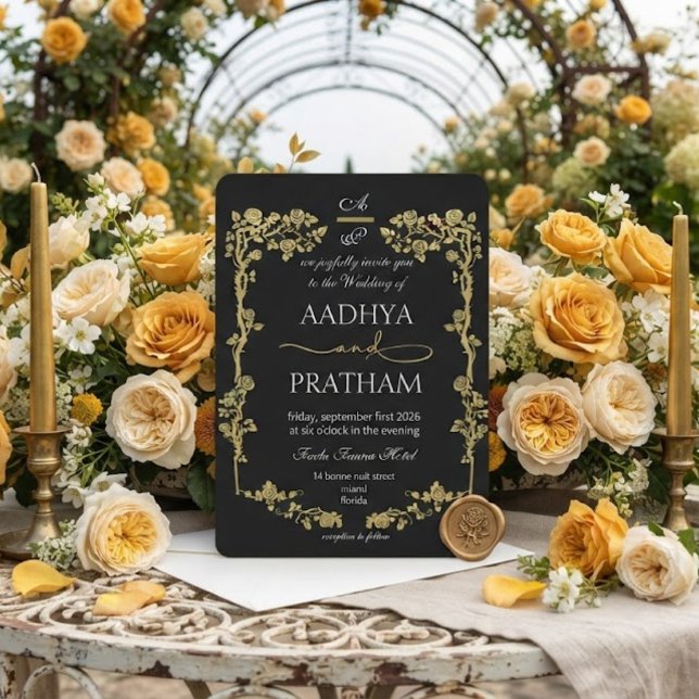 Luxury Gold Floral Frame Wedding Invitation (Creator Uploaded)