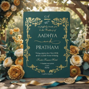 Luxury Gold Floral Frame Wedding Invitation