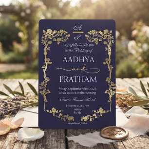 Luxury Gold Floral Frame Wedding Invitation