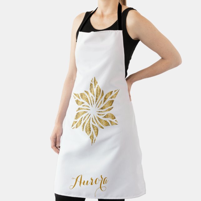 Luxury Gold Floral Glitter Typography Apron (Insitu)