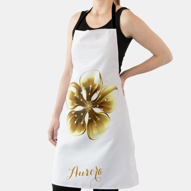 Luxury Gold Floral Glitter Typography Apron (Insitu)