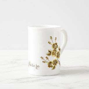 Luxury Gold Floral Glitter Typography Bone China Mug