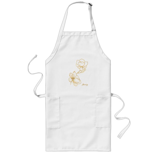 Luxury Gold Floral Glitter Typography Long Apron (Front)