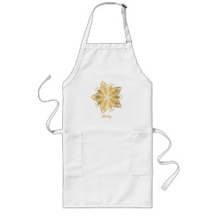 Luxury Gold Floral Glitter Typography Long Apron