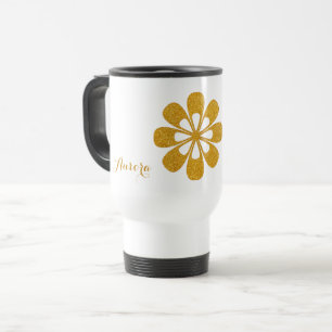 Luxury Gold Floral Glitter Typography Travel Mug