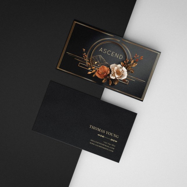Luxury Gold Floral Midnight Black Elegant Frame Business Card (Creator Uploaded)