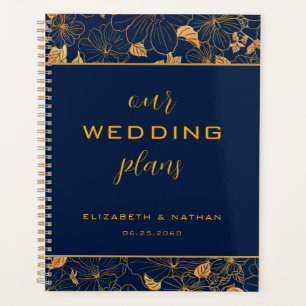 Luxury Gold Floral Navy Blue Wedding Planner