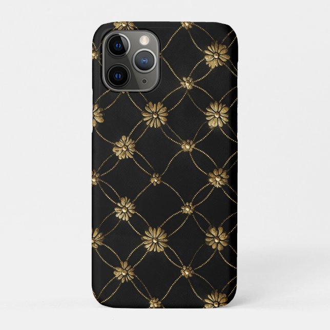 Luxury Gold Floral Pattern on a Black Background Case-Mate iPhone Case (Back)