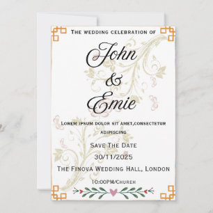 Luxury Gold Floral Wedding Invitation