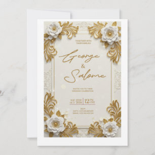 Luxury Gold Floral Wedding Invitation Elegant
