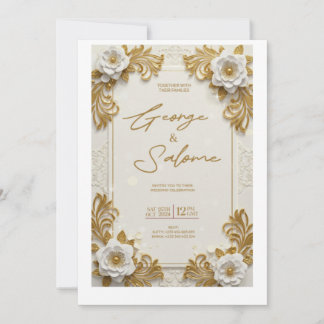 Luxury Gold Floral Wedding Invitation Elegant 