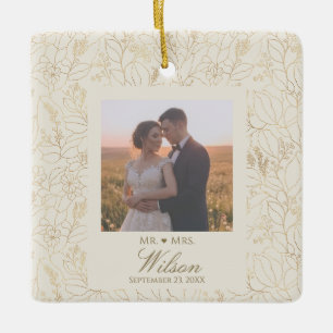 Luxury Gold Floral Wedding Pattern Ceramic Ornament
