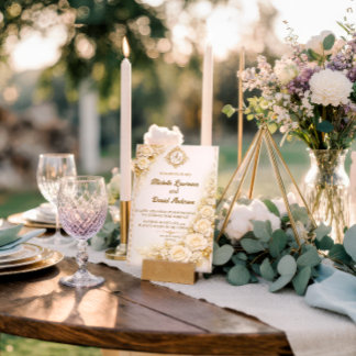 Luxury Gold Floral Wedding with Monogram Invitation