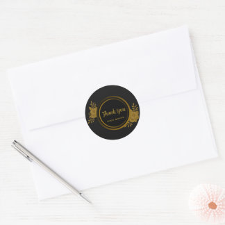 Luxury gold floral wreath thank you business classic round sticker