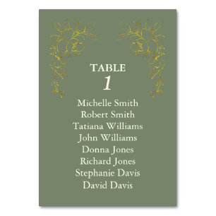 Luxury Gold Flowers Ivory Sage Green Wedding Table Number