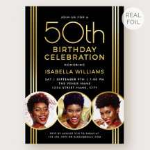 Luxury Gold Foil 50th Birthday Elegant Black Photo