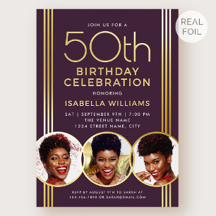 Luxury Gold Foil 50th Birthday Elegant Plum Photo
