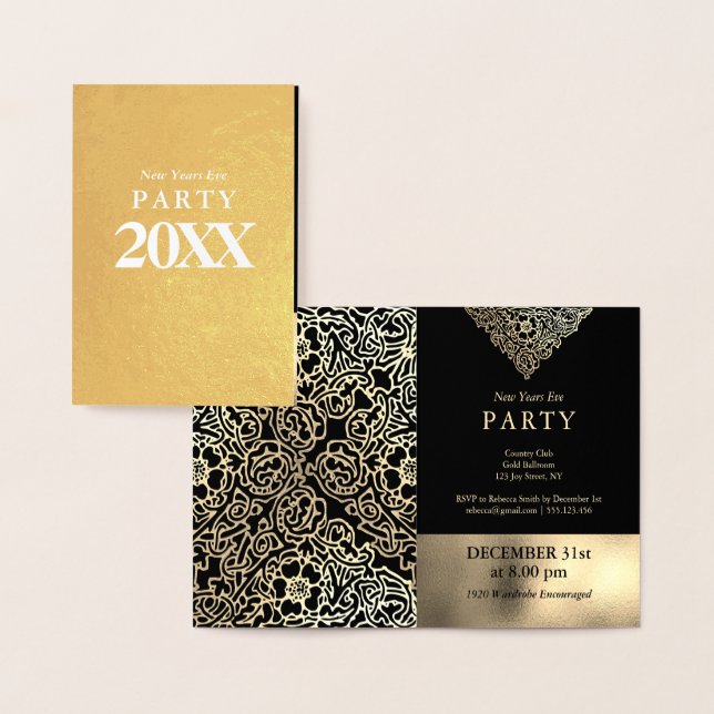 Luxury Gold Foil Black New Year's Eve Invitations (Display)