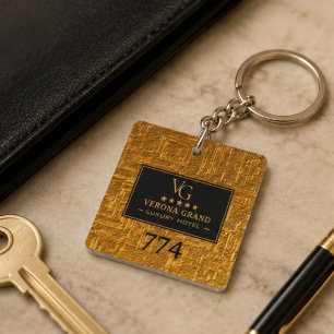 Luxury Gold Foil Five Star Hotel Branding Elegant  Key Ring