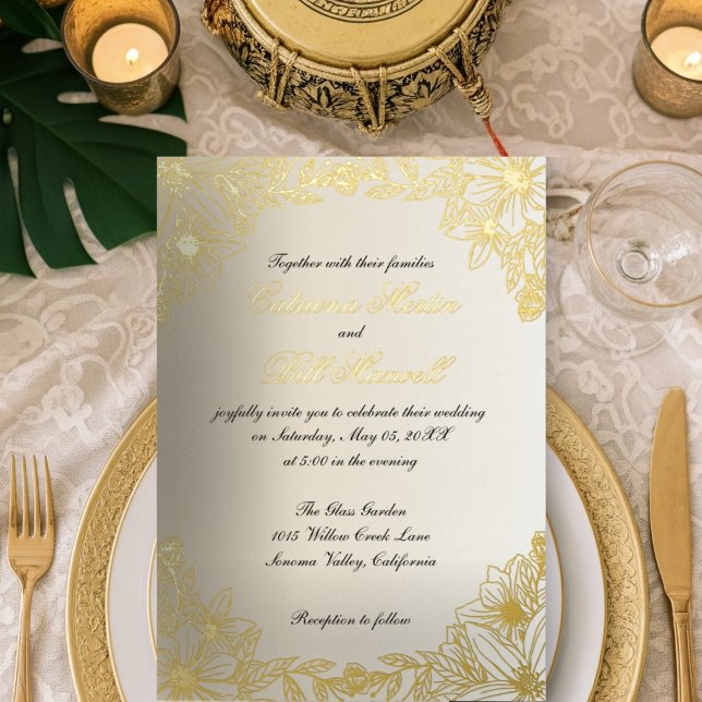 Luxury Gold Foil Floral Wedding Invitation (Creator Uploaded)