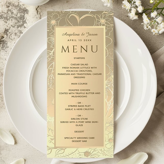Luxury Gold Foil Floral Wedding  Menu (Creator Uploaded)