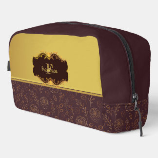 Luxury Gold Foil Roses Name Monogram Dopp Kit
