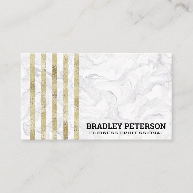 Luxury Gold Foil Striped Pattern | Marble Business Card (Front)