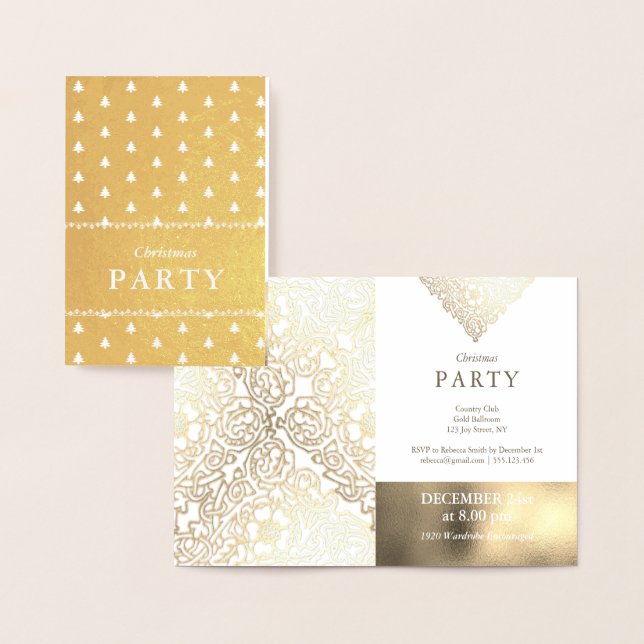 Luxury Gold Foil White Christmas Party Invitations (Display)