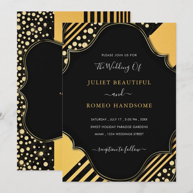 Luxury Gold Frame Black Golden Wedding Invitation (Front/Back)