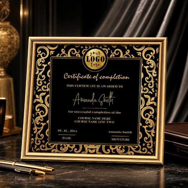 Luxury gold Frame Certificate of Completion Award Invitation (#certificate #blackandgold #elegantframe #addlogo #luxurycertificate #classicframe #dicorativeframe)