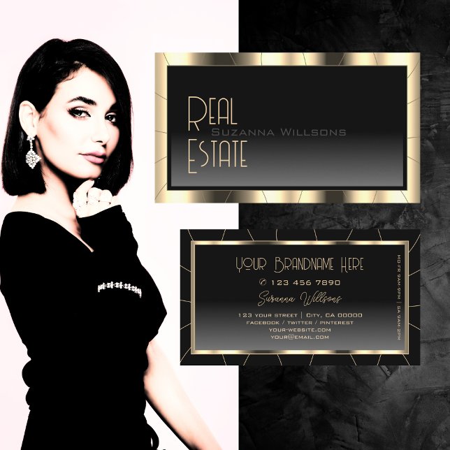 Luxury Gold Frame Dark Gradient Modern Luxe Glam Business Card (Creator Uploaded)