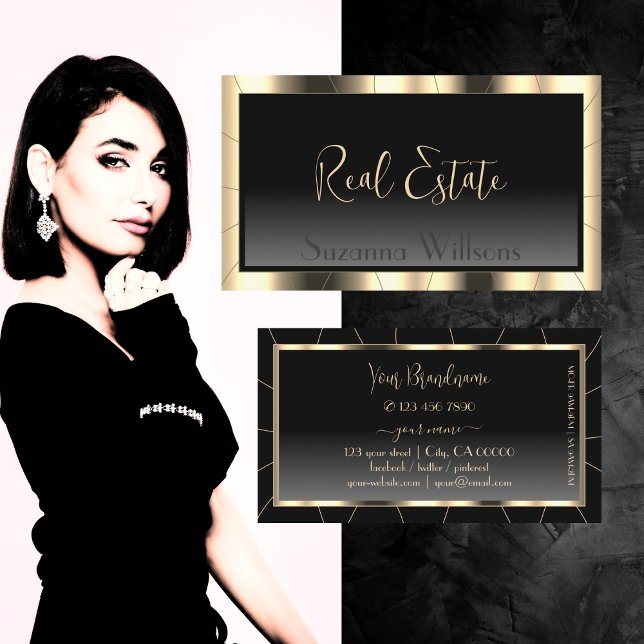 Luxury Gold Frame Dark Gradient Stylish Glamourous Business Card (Creator Uploaded)