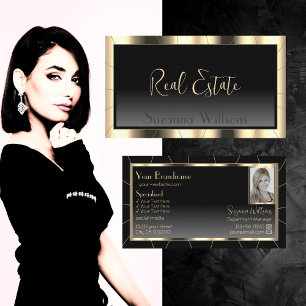 Luxury Gold Frame Dark Gradient Stylish with Photo Business Card