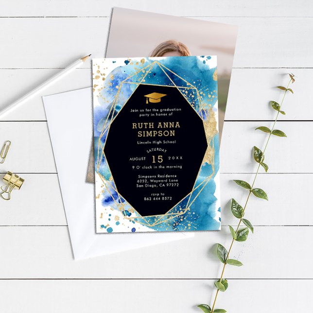 Luxury Gold Frame Personalised Photo Graduation Invitation (Creator Uploaded)