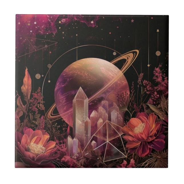 Luxury Gold Galaxy Planet Purple Space Tile (Front)