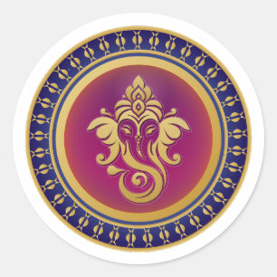 Luxury Gold Ganesha Royal Blue Hindu Mandala Emble Classic Round Sticker