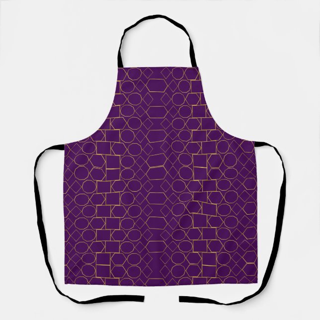 Luxury Gold Geometric on Royal Purple Apron (Front)