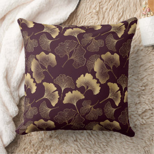 Luxury Gold Ginkgo Burgundy Cushion