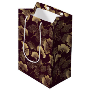 Luxury Gold Ginkgo Burgundy Medium Gift Bag