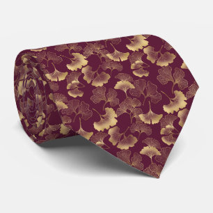 Luxury Gold Ginkgo Burgundy Tie