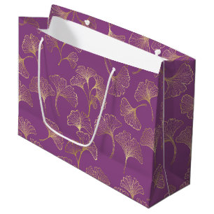 Luxury Gold Ginkgo Leaves on Deep Purple (1) Large Gift Bag