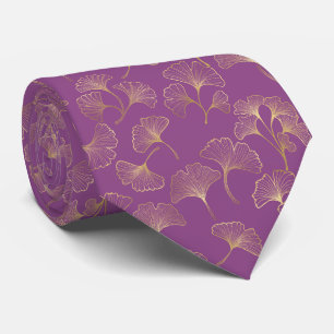 Luxury Gold Ginkgo Leaves on Deep Purple (1) Tie