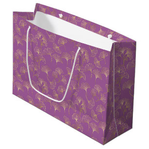 Luxury Gold Ginkgo Leaves on Deep Purple (3) Large Gift Bag