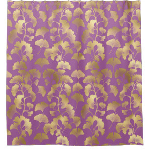 Luxury Gold Ginkgo Leaves on Deep Purple (5) Shower Curtain