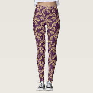 Luxury Gold Ginkgo Leaves on Deep Purple (6) Leggings