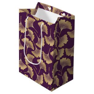 Luxury Gold Ginkgo Leaves on Deep Purple (6) Medium Gift Bag