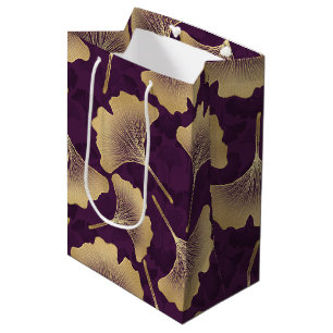 Luxury Gold Ginkgo Leaves on Deep Purple (8) Medium Gift Bag